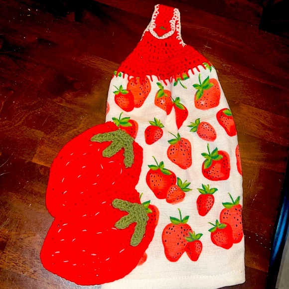 Hand Crafted Other - Crochet towel set with coasters strawberry